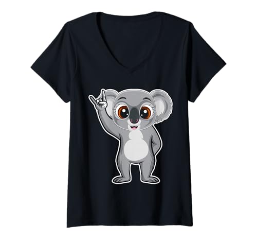 Damen Retro Rockmusik von süßem Koala T-Shirt mit V-Ausschnitt von Rock Music Art - Gift Design & Co.