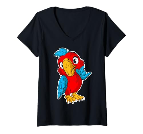 Damen Retro Rockmusik von süßem roten Papagei T-Shirt mit V-Ausschnitt Damen Retro Rockmusik von süßem roten Papagei T-Shirt mit V-Ausschnitt von Rock Music Art - Gift Design & Co.