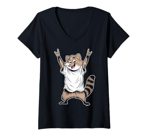 Damen Waschbär Retro Rock Musik von Cute Racoon T-Shirt mit V-Ausschnitt Damen Waschbär Retro Rock Musik von Cute Racoon T-Shirt mit V-Ausschnitt von Rock Music Art - Gift Design & Co.