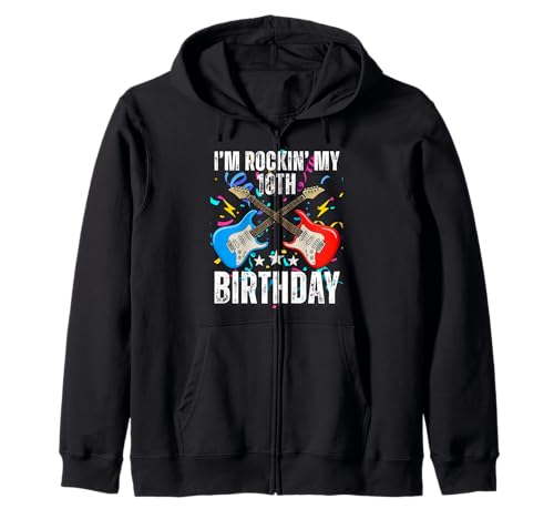 10. Geburtstag Rockmusik Geburtstag Junge Musiker Party Kinder Kapuzenjacke von Rock Music Birthday Ideas, Guitar Birthday Wear