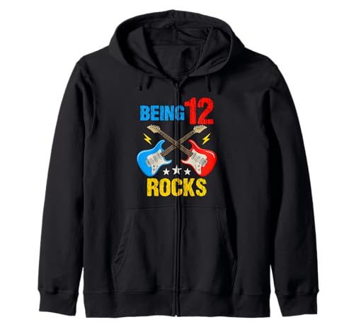 12. Geburtstag Rock Musik Geburtstag Junge Musiker Party Kinder Kapuzenjacke von Rock Music Birthday Ideas, Guitar Birthday Wear