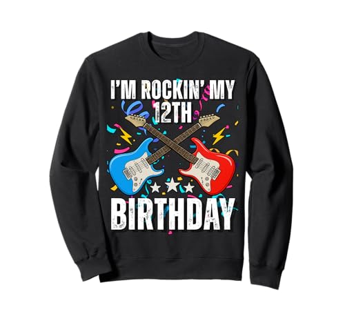 12. Geburtstag Rock Musik Geburtstag Junge Musiker Party Kinder Sweatshirt von Rock Music Birthday Ideas, Guitar Birthday Wear