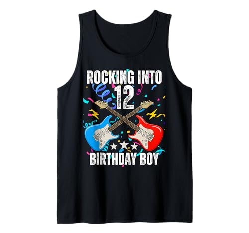 12. Geburtstag Rock Musik Geburtstag Junge Musiker Party Kinder Tank Top von Rock Music Birthday Ideas, Guitar Birthday Wear