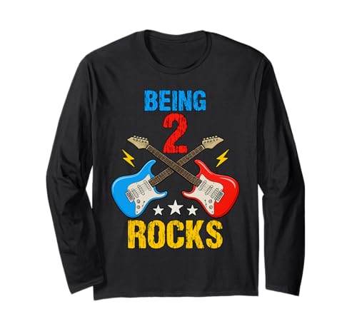 2. Geburtstag Rockmusik Geburtstag Junge Musiker Party Kinder Langarmshirt von Rock Music Birthday Ideas, Guitar Birthday Wear
