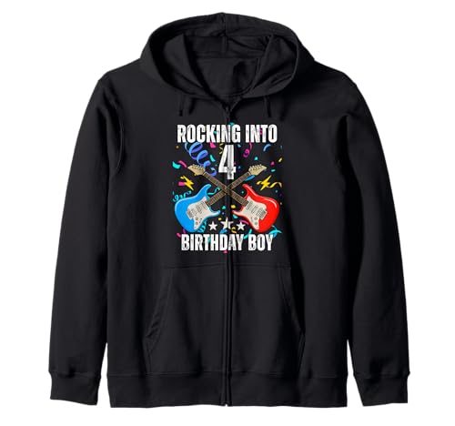 4. Geburtstag Rockmusik Geburtstag Junge Musiker Party Kinder Kapuzenjacke von Rock Music Birthday Ideas, Guitar Birthday Wear