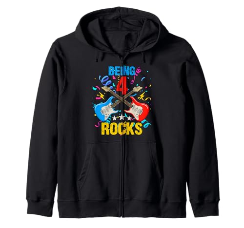 4. Geburtstag Rockmusik Geburtstag Junge Musiker Party Kinder Kapuzenjacke von Rock Music Birthday Ideas, Guitar Birthday Wear