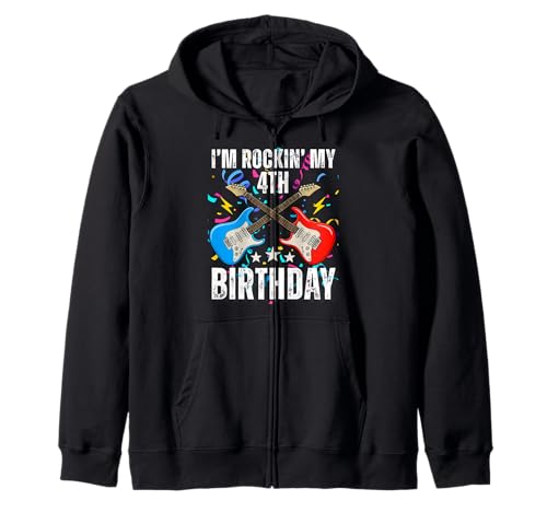 4. Geburtstag Rockmusik Geburtstag Junge Musiker Party Kinder Kapuzenjacke von Rock Music Birthday Ideas, Guitar Birthday Wear