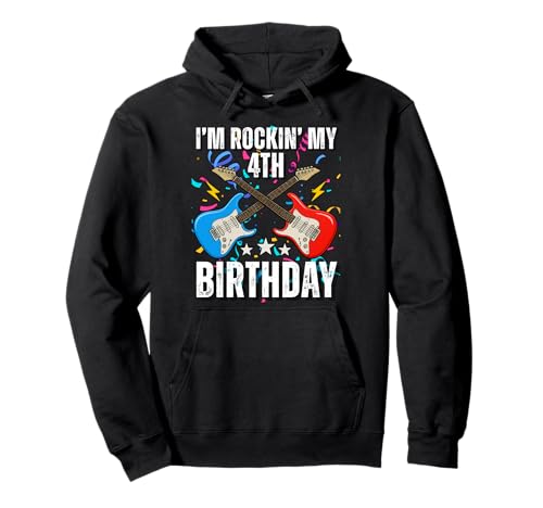 4. Geburtstag Rockmusik Geburtstag Junge Musiker Party Kinder Pullover Hoodie von Rock Music Birthday Ideas, Guitar Birthday Wear