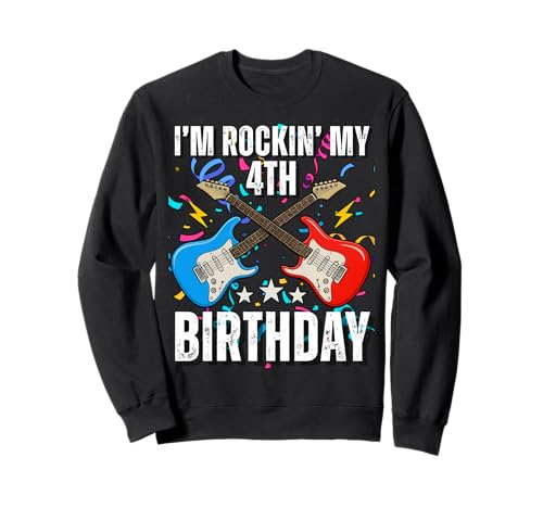 4. Geburtstag Rockmusik Geburtstag Junge Musiker Party Kinder Sweatshirt von Rock Music Birthday Ideas, Guitar Birthday Wear