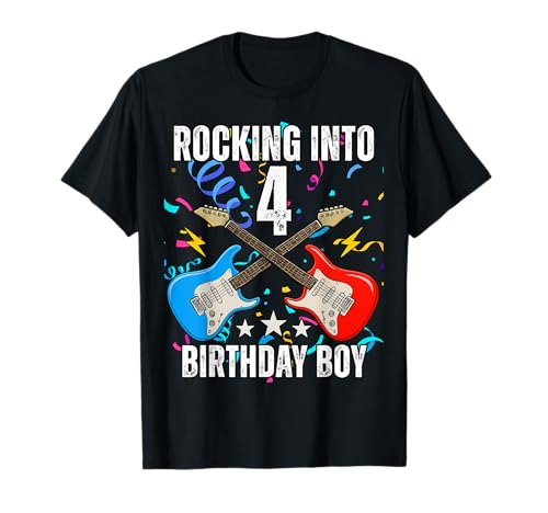 4. Geburtstag Rockmusik Geburtstag Junge Musiker Party Kinder T-Shirt von Rock Music Birthday Ideas, Guitar Birthday Wear