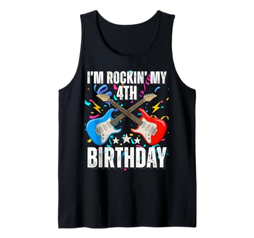 4. Geburtstag Rockmusik Geburtstag Junge Musiker Party Kinder Tank Top von Rock Music Birthday Ideas, Guitar Birthday Wear