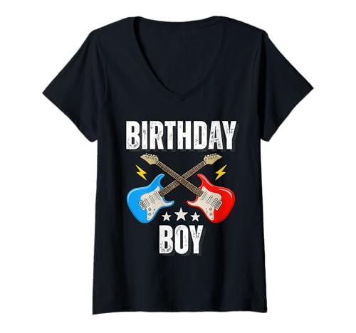 Damen 7. Geburtstag Rockmusik Geburtstag Junge Musiker Party Kinder T-Shirt mit V-Ausschnitt von Rock Music Birthday Ideas, Guitar Birthday Wear