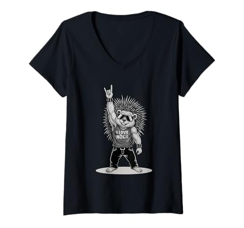 Damen Retro Porcupine Ich Liebe Rockmusik lustige Männer Kinder T-Shirt mit V-Ausschnitt Damen Retro Porcupine Ich Liebe Rockmusik lustige Männer Kinder T-Shirt mit V-Ausschnitt von Rock Music Fans Co.