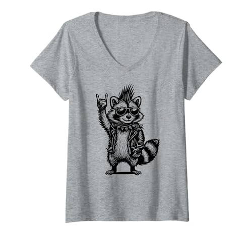 Damen Retro Waschbär Rockmusik T-Shirt mit V-Ausschnitt von Rock Music Quotes & Gifts