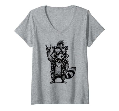 Damen Retro Waschbär Rockmusik T-Shirt mit V-Ausschnitt von Rock Music Quotes & Gifts