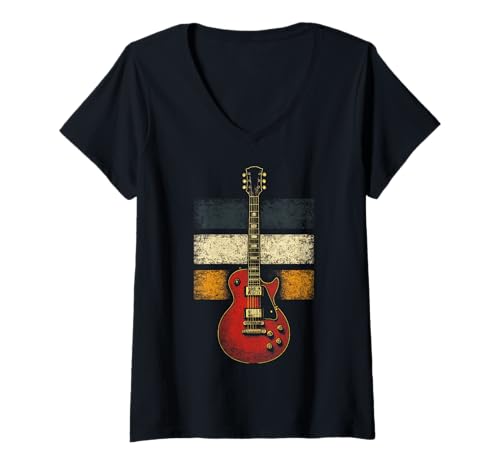 Damen Retro Gitarre Gitarrenspieler Gitarrist Musiker T-Shirt mit V-Ausschnitt Damen Retro Gitarre Gitarrenspieler Gitarrist Musiker T-Shirt mit V-Ausschnitt von Rock Musik Musiker