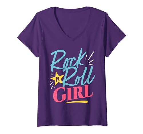 Damen Rock N Roll Girl Violett Darla Violett T-Shirt mit V-Ausschnitt von Rock N Roll Girl