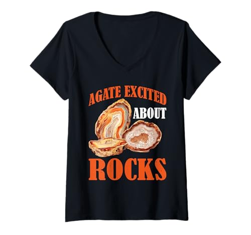 Damen Agate Excited About Rocks Rock Geology Nerd - T-Shirt mit V-Ausschnitt von Rock -Nerd -Geologie -Interesse