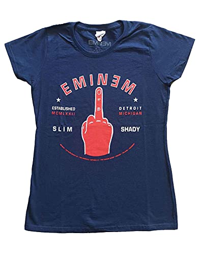 Eminem T Shirt Detroit Finger Logo Nue offiziell Damen Skinny Fit Navy Blau XS von Rock Off Trade