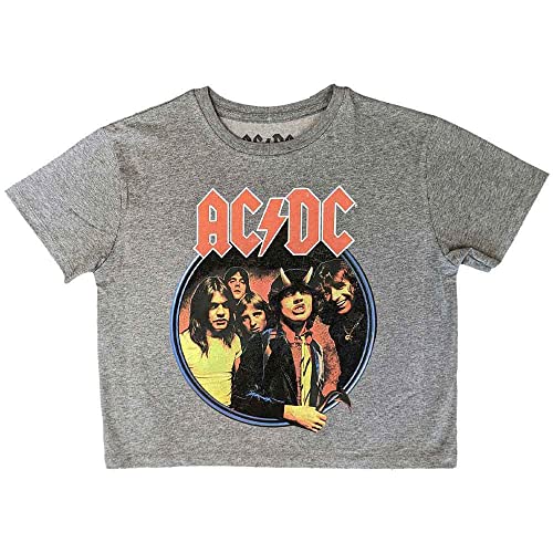 AC/DC Crop Top T Shirt Highway to Hell Circle Band Logo Nue offiziell Damen Grau M von Rock Off officially licensed products