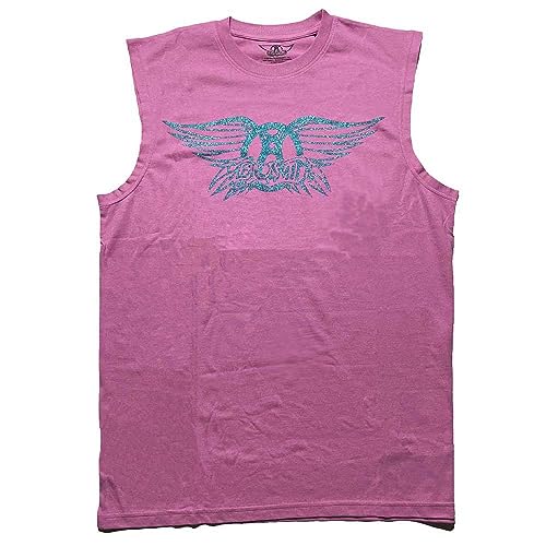 Aerosmith Tank Top Muscle T Shirt Glitter Print Band Logo Nue offiziell Rosa L von Rock Off officially licensed products