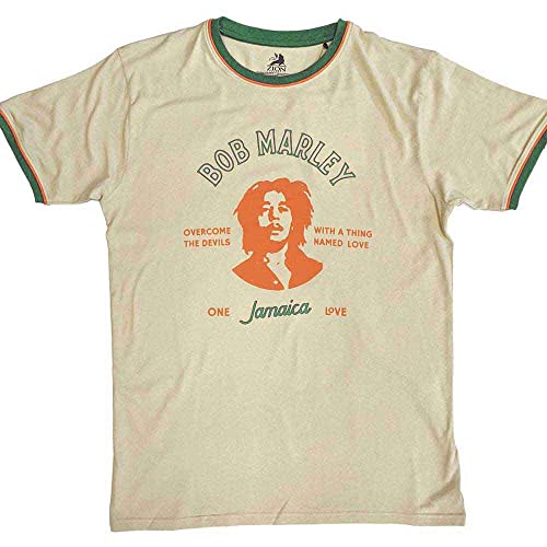 Bob Marley Ringer T Shirt Thing Called Love Nue offiziell Herren Sand XXL von Rock Off officially licensed products