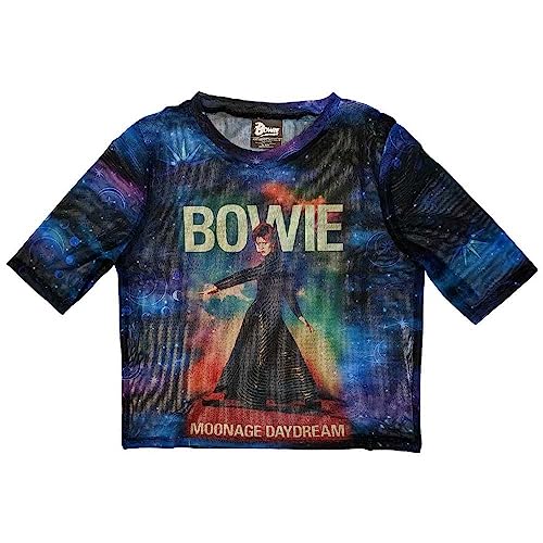 David Bowie Mesh Crop Top T Shirt Moonage Daydream Nue offiziell Damen Blau S von Rock Off officially licensed products