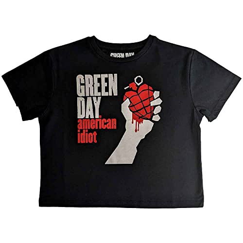 Green Day Crop Top T Shirt American Idiot Band Logo Nue offiziell Damen Schwarz M von Rock Off officially licensed products