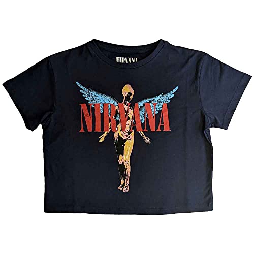 Nirvana Crop Top T Shirt In Utero Angelic Band Logo Nue offiziell Damen Navy M von Rock Off officially licensed products
