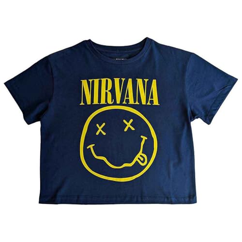 Nirvana Gelb Grunge Face Flower Sniffin Crop Top T Shirt XL von Rock Off officially licensed products