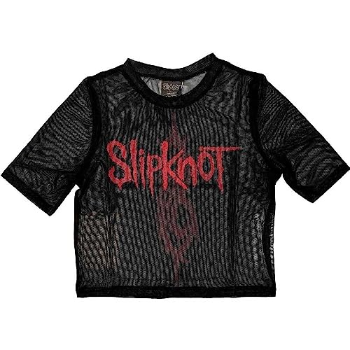 Slipknot Mesh Crop Top T Shirt Band Logo Back Print Nue offiziell damen Schwarz XXS von Rock Off officially licensed products