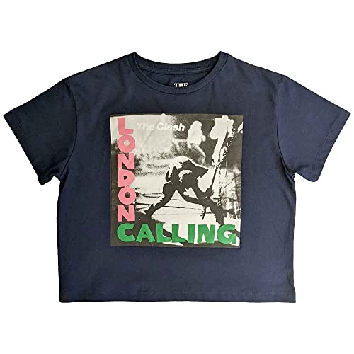 The Clash Crop Top T Shirt London Calling Band Logo Nue offiziell Damen Navy M von Rock Off officially licensed products