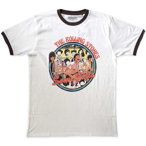 The Rolling Stones Ringer T Shirt Some Girls Circle Nue offiziell Unisex Weiß M von Rock Off officially licensed products