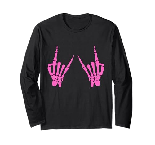 Skelett Hand Hörner Rock On Heavy Metal Frauen Back the Pink Langarmshirt von Rock On Heavy Metal Hand Horns