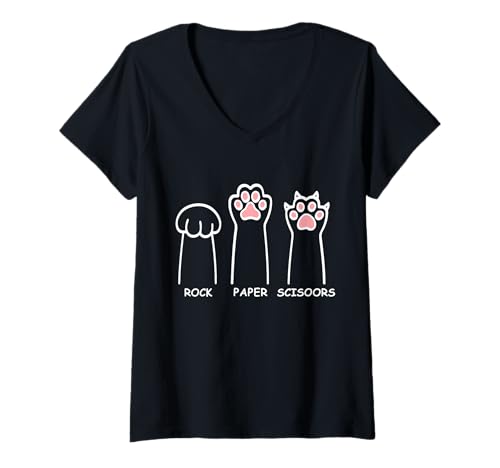 Damen Rock Paper Scissors Hand Game Funny Cat Paws Mens Womens T-Shirt mit V-Ausschnitt Damen Rock Paper Scissors Hand Game Funny Cat Paws Mens Womens T-Shirt mit V-Ausschnitt von Rock Paper Scissors Cute Paw Cat Lover Apparel