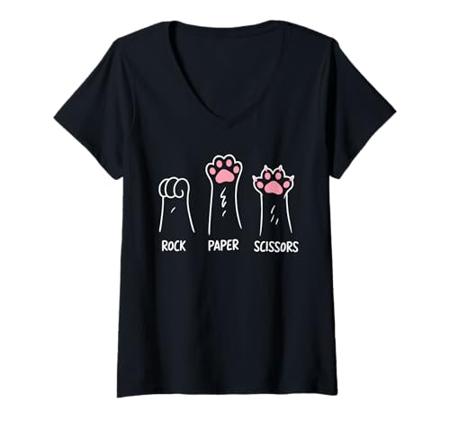 Damen Rock Paper Scissors Cat Paw Lustiges Katzen Spiel Humor T-Shirt mit V-Ausschnitt Damen Rock Paper Scissors Cat Paw Lustiges Katzen Spiel Humor T-Shirt mit V-Ausschnitt von Rock Paper Scissors Katzenpfote Tierische