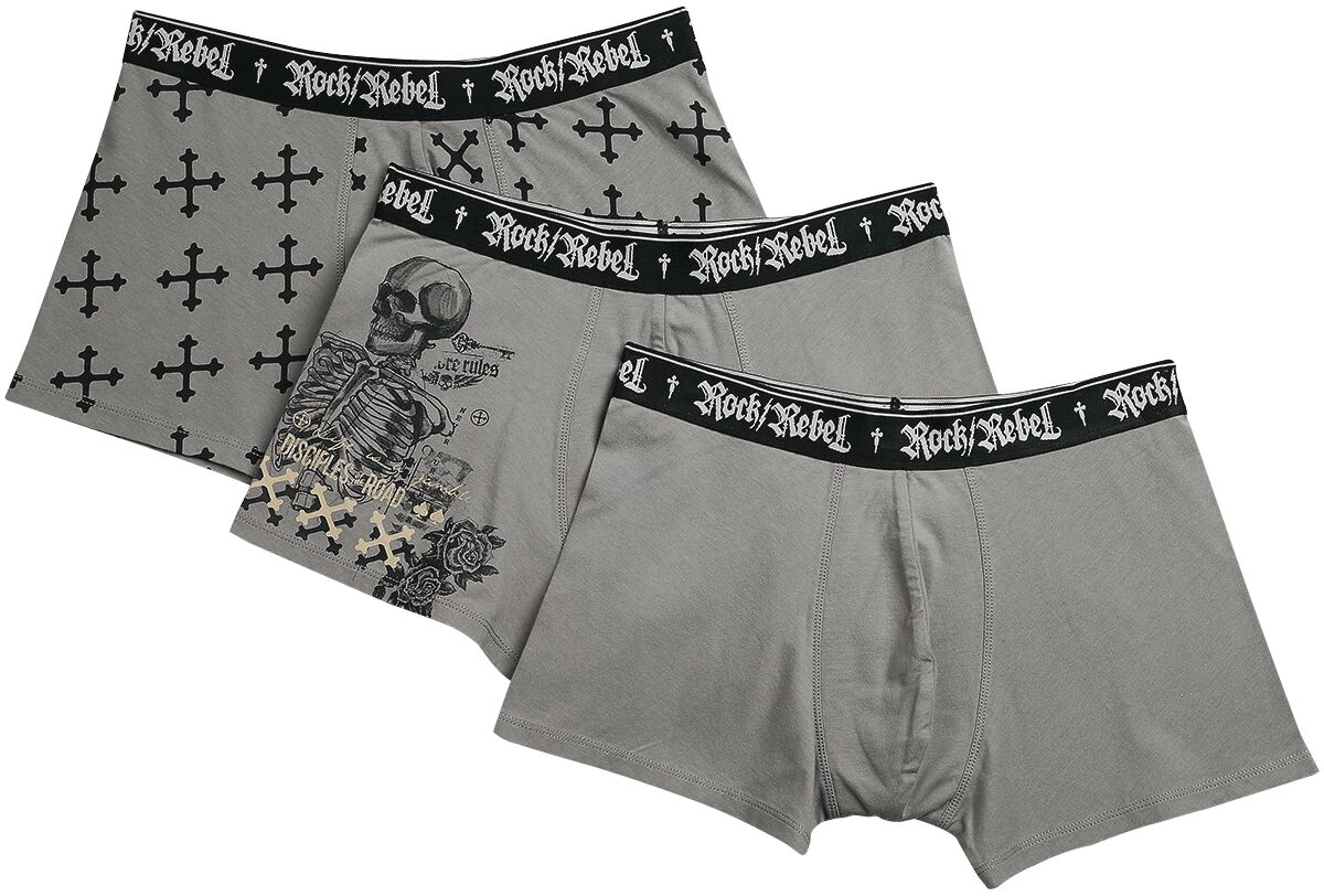 Rock Rebel by EMP 3 Pack Boxershorts with Prints Boxershort-Set grau in XXL von Rock Rebel by EMP