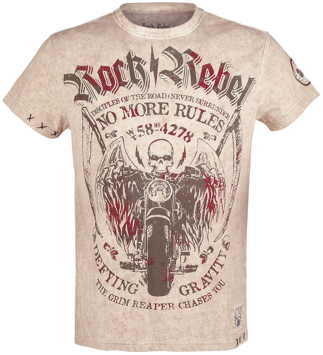 Rock Rebel by EMP Beiges T-Shirt mit Rundhalsausschnitt und Print T-Shirt beige in L von Rock Rebel by EMP