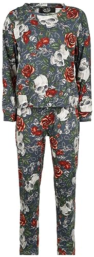 Rock Rebel by EMP Damen Blauer Pyjama mit Rosen und Totenkopf Print S von Rock Rebel by EMP