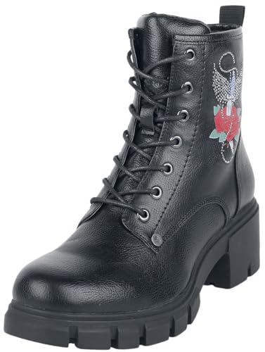 Rock Rebel by EMP Damen Schwarze Boots mit Rosen-Print und Strasssteinen EU37 von Rock Rebel by EMP