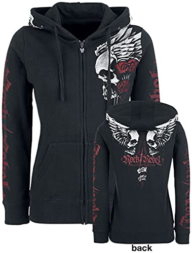 Rock Rebel by EMP Damen Schwarze Kapuzenjacke mit Totenkopf-Print XL von Rock Rebel by EMP