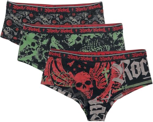 Rock Rebel by EMP Damen Schwarze Pantys im Dreierpack mit Print XXL von Rock Rebel by EMP
