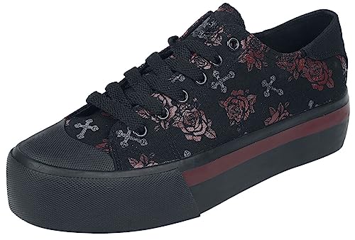 Rock Rebel by EMP Damen Schwarze Plateau Sneaker mit Kreuz und Rosen Print EU38 von Rock Rebel by EMP