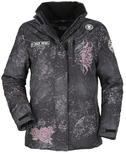 Rock Rebel by EMP Damen dunkelgraue Winterjacke mit Totenkopf und Rosen Backprint M von Rock Rebel by EMP