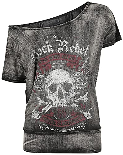 Rock Rebel by EMP Damen dunkelgraues T-Shirt mit weitem Ausschnitt und Totenkopf-Print 3XL von Rock Rebel by EMP