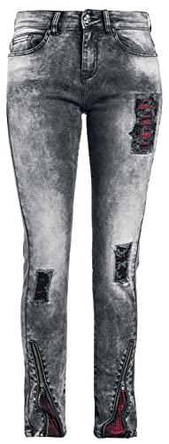 Rock Rebel by EMP Damen graue Jeans mit starker Waschung, Rissen und Karo-Details W28L32 von Rock Rebel by EMP