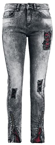 Rock Rebel by EMP Damen graue Jeans mit starker Waschung, Rissen und Karo-Details W29L32 von Rock Rebel by EMP