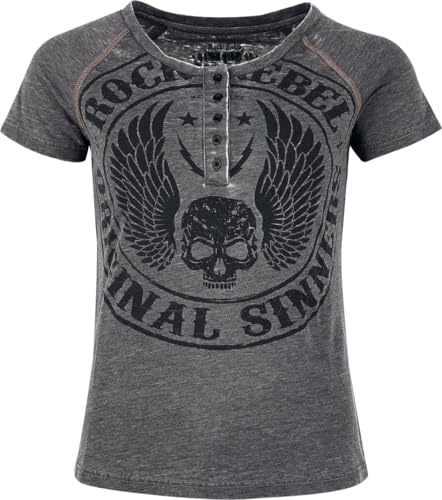 Rock Rebel by EMP Damen graues T-Shirt mit Frontprint und Knopfleiste S von Rock Rebel by EMP