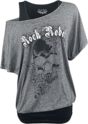 Rock Rebel by EMP Damen graues lockeres T-Shirt im Double-Layer-Look L von Rock Rebel by EMP