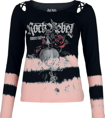 Rock Rebel by EMP Damen schwarz/rosa Langarmshirt mit offenen Schultern und Zierbändern XXL von Rock Rebel by EMP